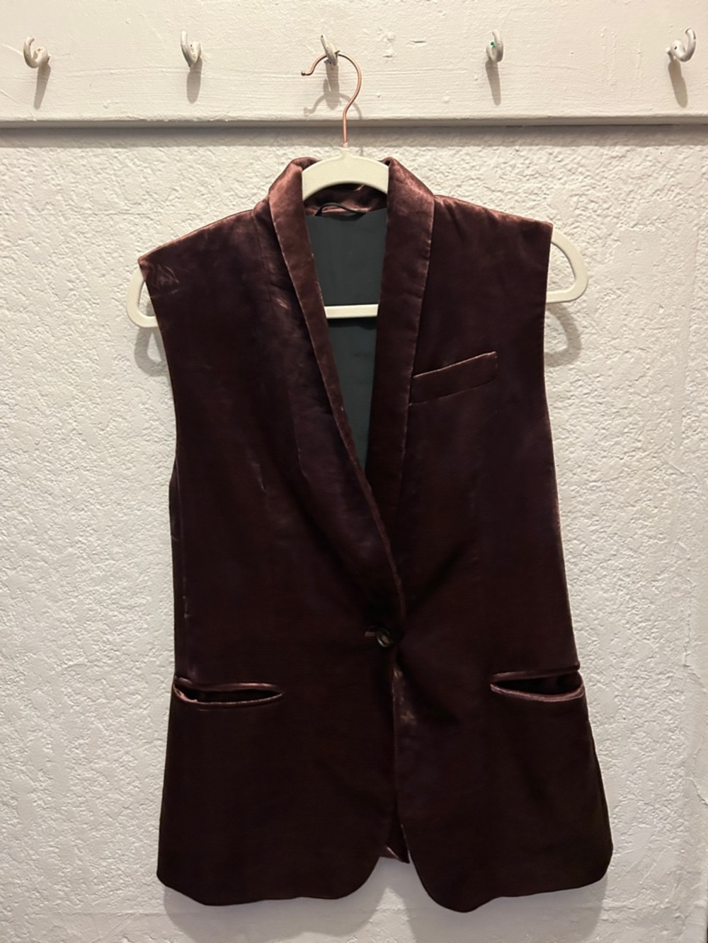 Brunello Cucinelli Velvet Sleeveless Blazer Vest in Deep Burgundy